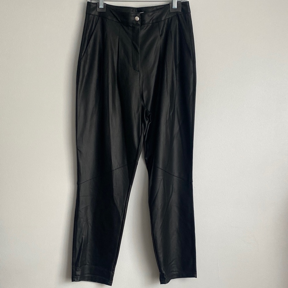 Topshop Black Faux Leather High Waisted Pants Size 8